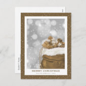金ゴールドモダン雪のメリークリスマス シーズンポストカード (正面/裏面)
