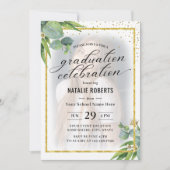 金ゴールドモダン額縁観葉写真卒業パーティー 招待状 (正面)