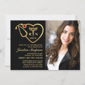 金ゴールドモダン黒看護学校卒業会 招待状 (正面)