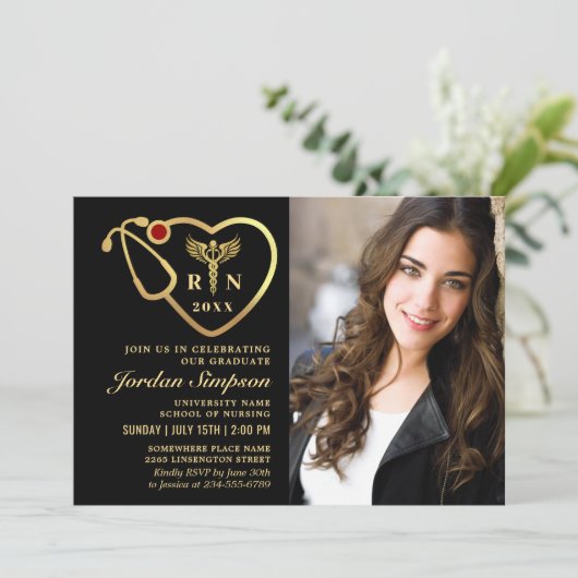 金ゴールドモダン黒看護学校卒業会 招待状 (スタンド正面)