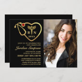 金ゴールドモダン黒看護学校卒業会 招待状 (正面/裏面)