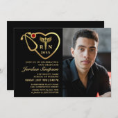 金ゴールドモダン黒看護学校卒業会 招待状 (正面/裏面)