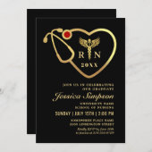 金ゴールドモダン黒看護学校卒業会 招待状 (正面/裏面)