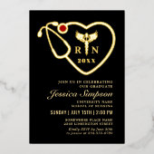 金ゴールドモダン黒看護学校卒業会 箔招待状 (正面)