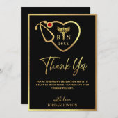 金ゴールドモダン黒看護学校卒業 サンキューカード (正面/裏面)