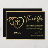 金ゴールドモダン黒看護学校卒業 サンキューカード (正面/裏面)