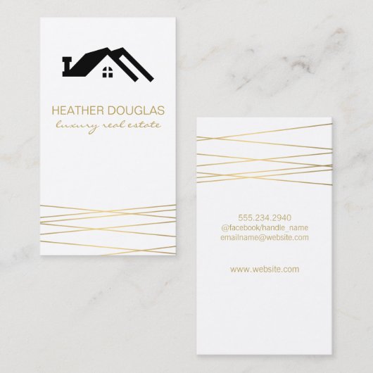 金ゴールドモダン黒 | ラグジュアリー実在エテート 名刺 (正面/裏面)