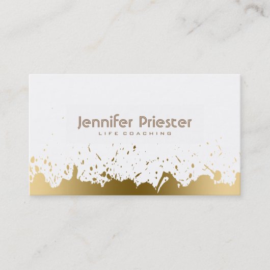 金ゴールドモダン（ばちゃばちゃ）跳ねるとホワイトライフコーチング 名刺 (正面)