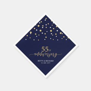 金ゴールドモダン&ネイビー55周年記念パーティーナプキンス スタンダードカクテルナプキン
