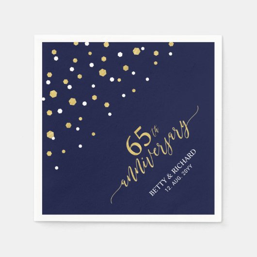 金ゴールドモダン&ネイビー65周年記念パーティーナプキンス スタンダードカクテルナプキン (正面)