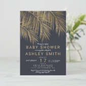 金ゴールドモダン·パーム·トリーナビー·ブルー·ベビー·シャワー 招待状 (スタンド正面)