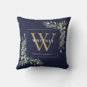 金ゴールドモダン・モノグラム・グリーンリー・ネービー・ブルー クッション (裏面)