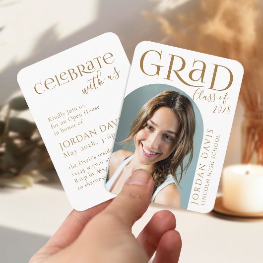 金ゴールドモダンArch写真の卒業発表 エンクロージャーカード