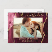 金ゴールドモダンBurgundy Agate PHOTO日付を保存 ポストカード (正面/裏面)