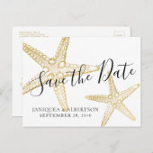 金ゴールドモダンStarfish日付はがきを保存 案内ポストカード (正面/裏面)