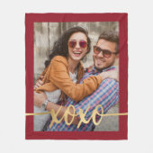 金ゴールドモダンXOXOバレンタインデー写真 フリースブランケット (正面)