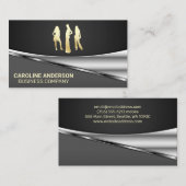 金ゴールドモデル |灰色の黒いメタリック背景 名刺 (正面/裏面)