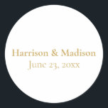 金ゴールドモノグラエレガントムカスタム・スクリプト結婚式の引き出物 ラウンドシール<br><div class="desc">金ゴールドモノグラムエレガントのスクリプトの金ゴールドのクラシックラウンドのステッカスタムカーカスタマイズ文字の贈り物は、を好むラウンドのシールの、白い背景</div>