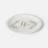 金ゴールドモノグラエレガントムグリーンリー紙プレート ペーパープレート (アングル)