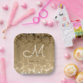 金ゴールドモノグラエレガントムモダン結婚グラム ペーパープレート (パーティー)