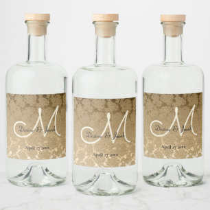 金ゴールドモノグラエレガントムモダン結婚グラム リキュールボトルラベル