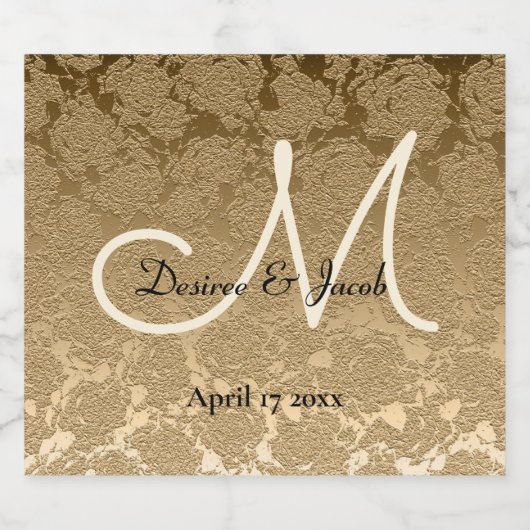 金ゴールドモノグラエレガントムモダン結婚グラム リキュールボトルラベル (シングルラベル)