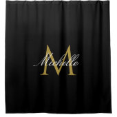 金ゴールドモノグラエレガントム（黒） シャワーカーテン (正面)