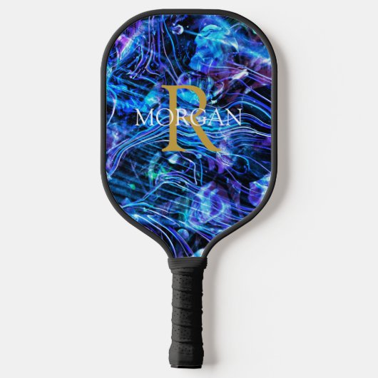 金ゴールドモノグラムとホワイトネーム結晶抽象芸術 ピックルボールラケット (裏面)