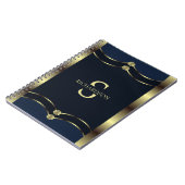 金ゴールドモノグラムのとネイビーブルーの幾何学的 ノートブック (左側)