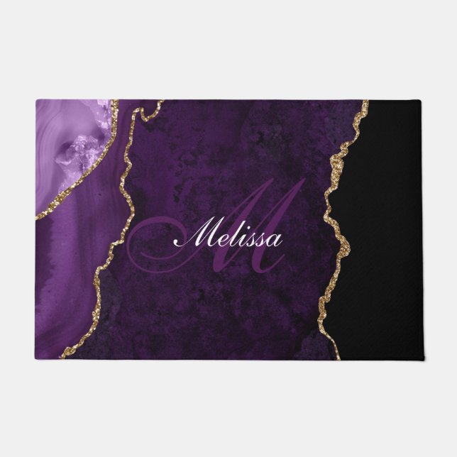 金ゴールドモノグラムのと紫のアゲート ドアマット (正面)