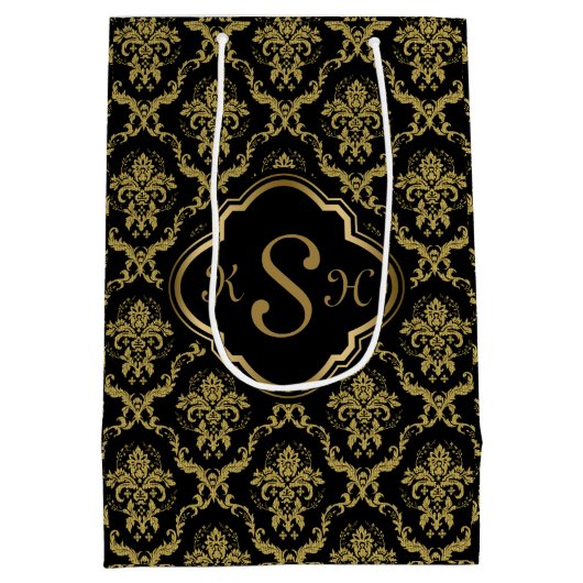 金ゴールドモノグラムのと黒のフローラのダマスパターン ミディアムペーパーバッグ (裏面)