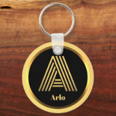 金ゴールドモノグラムののキーパーソナライズされたチェーン キーホルダー (正面)