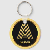 金ゴールドモノグラムののキーパーソナライズされたチェーン キーホルダー (正面)