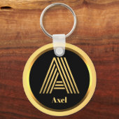 金ゴールドモノグラムののキーパーソナライズされたチェーン キーホルダー (正面)