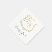 金ゴールドモノグラムのの紋章とフォレストグリーン結婚ズ スタンダードカクテルナプキン (角)