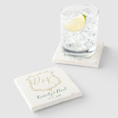 金ゴールドモノグラムのの紋章とフォレストグリーン結婚ズ ストーンコースター (横)