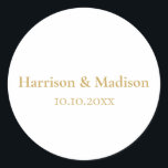 金ゴールドモノグラムのエレガントカスタム結婚式の好意 ラウンドシール<br><div class="desc">金ゴールドフェイクモノグラムのカスタム結婚式クラシックのカスタマイズ文字のギフトは結婚、ラウンドの金ゴールド、白い背景のシール文字を好む</div>