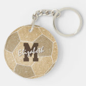 金ゴールドモノグラムのスポーツ女子サッカーバッグラベル キーホルダー (裏面)