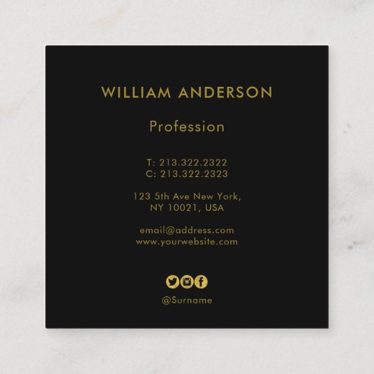 金ゴールドモノグラムのデザインモダントレンディーシックプレーン  スクエア名刺 (裏面)