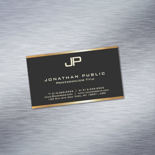 金ゴールドモノグラムのフェイクモダンテンプレート マグネット名刺 (インサイチュ)