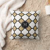 金ゴールドモノグラムのホワイトブラックジオメトリッククローバー クッション (ブランケット)