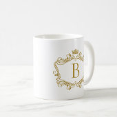 金ゴールドモノグラムのムグ付きクラウンコーヒーフレーム コーヒーマグカップ (正面右)