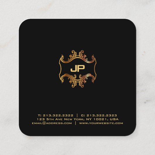金ゴールドモノグラムのレッドエレガントダマスクプロフェッショナル スクエア名刺 (裏面)