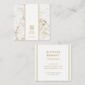 金ゴールドモノグラムの白大理石コンサルタント スクエア名刺 (正面/裏面)