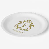 金ゴールドモノグラムの紋 ペーパープレート (アングル)