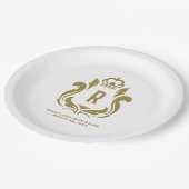 金ゴールドモノグラムの紋 ペーパープレート (アングル)