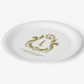 金ゴールドモノグラムの紋 ペーパープレート (アングル)