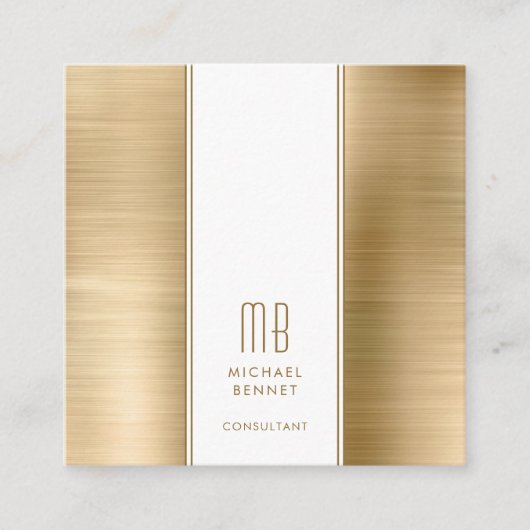 金ゴールドモノグラムの金属箔コンサルタント スクエア名刺 (正面)