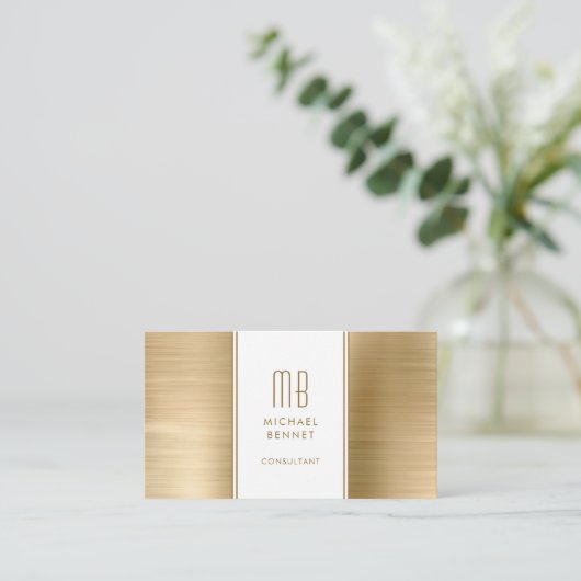 金ゴールドモノグラムの金属箔コンサルタント 名刺 (スタンド正面)