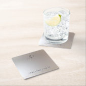 金ゴールドモノグラムの銀テンプレートグラマーモダン スクエアペーパーコースター (インサイチュ)